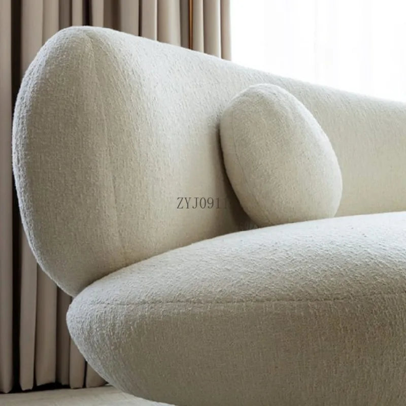 Italian minimalist white cashmere fabric Nordic light luxury small apartment curved sofa