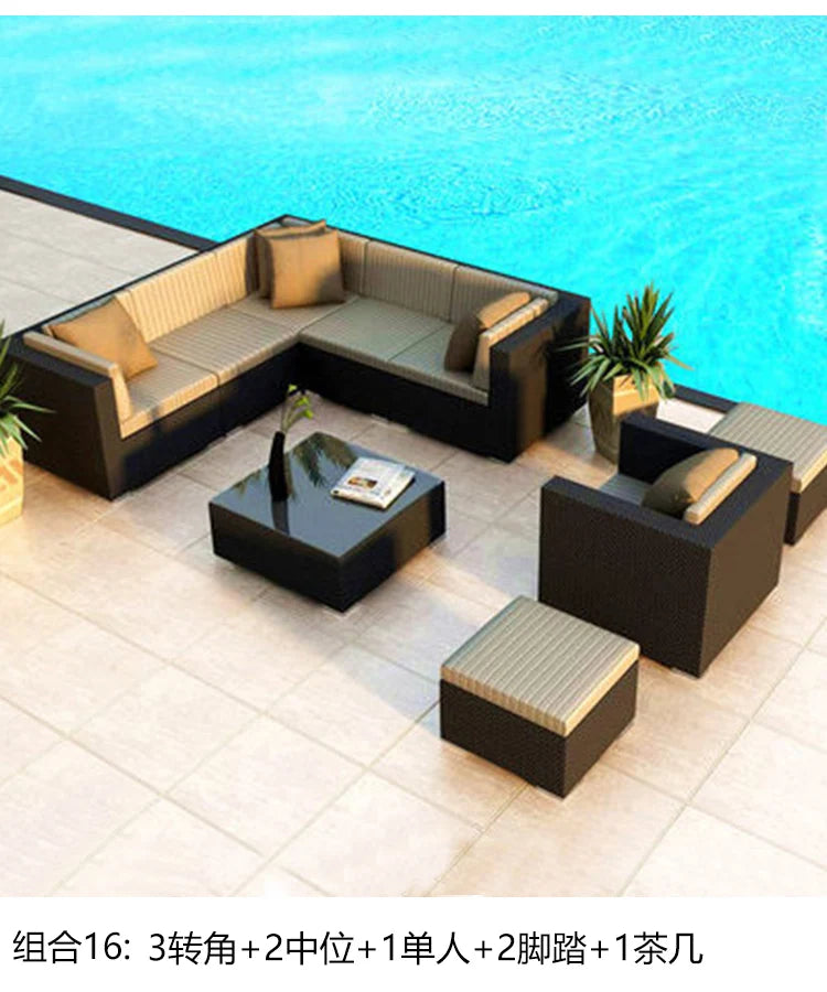 Terrace Modern Garden Sofas Outdoor Combination Courtyard Nordic Garden Sofas Waterproof Pe Rattan Furniture Sofá Jardín MHHYSF