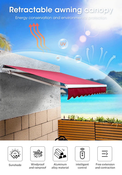 Full Box Electric Awning Sunshade LED Lighting Mechanical Manual Remote Control Home Courtyard Balcony Outdoor Leisure