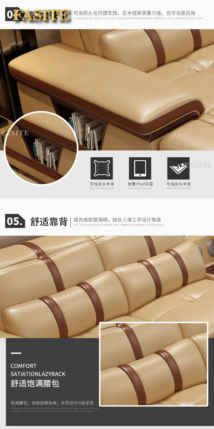 Leather sofa simple modern small apartment leather art corner furniture large combination package