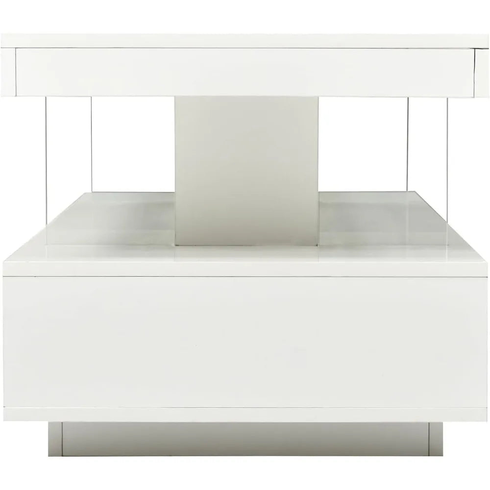 Modern LED Coffee Table with Storage, High Gloss Cocktail Center Table with Drawers