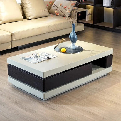 minimalist light luxury villa coffee table smoked wood color baking paint rotating storage modern simplicity