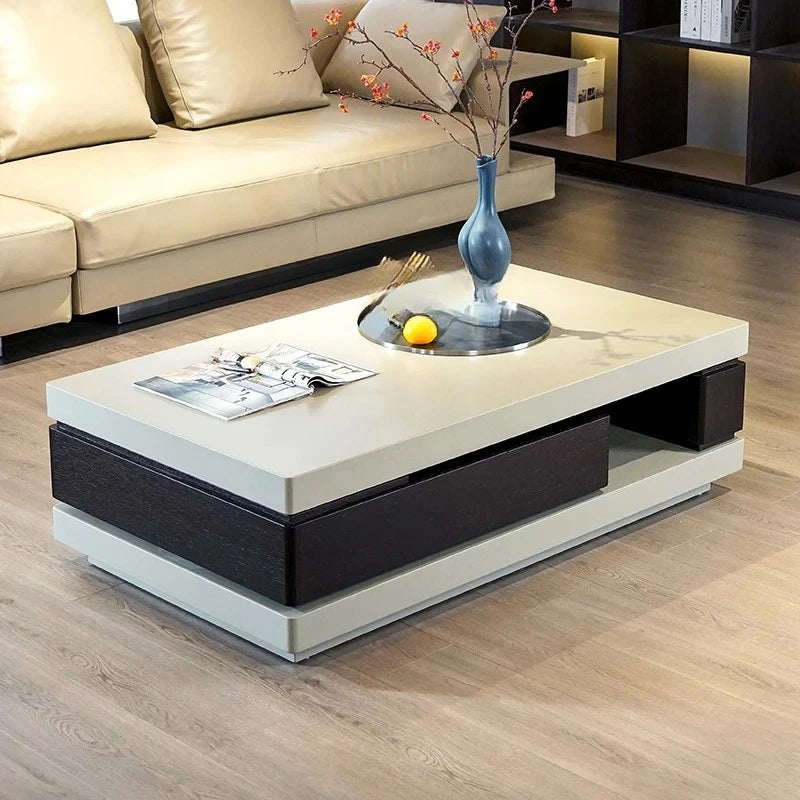 minimalist light luxury villa coffee table smoked wood color baking paint rotating storage modern simplicity