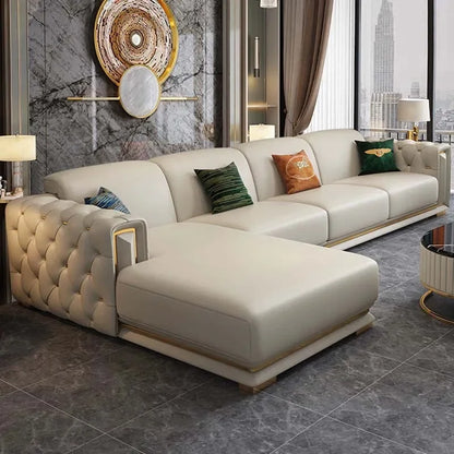 mHigh-end Stainless Steel And Titanium Edge Sofa Set Living Room Furniture Sponge Leather L Shape Sofas l