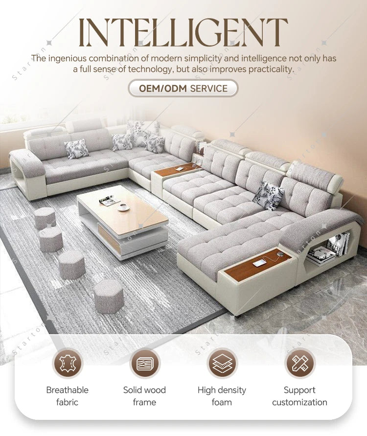 Luxury Design Corner Table U Shaped Couch Modern Other Modular Sofas Set Elegant Fabric Sectional Sofa Living Room Furniture