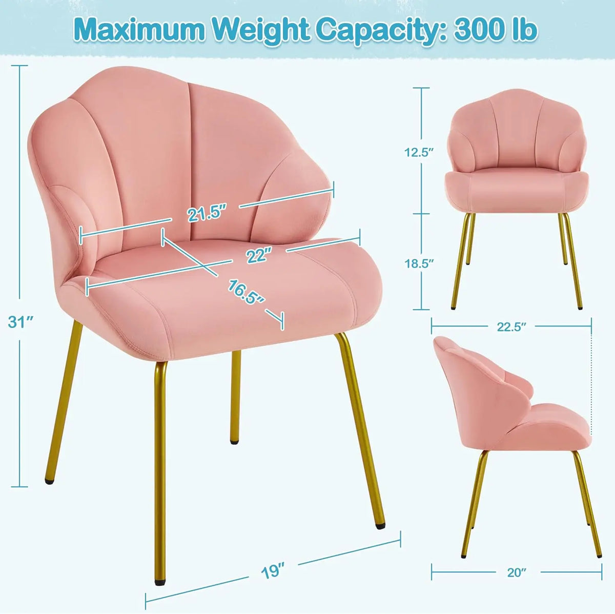 Velvet Accent Chair with Shell-Shaped Backrest, Modern Armchair with Gold Metal Legs for Dressing Room/Bedroom/Living Room