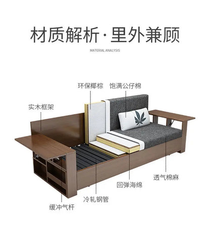 custom. [2675 People Favorited] Solid Wood Sofa Bed Small Apartments, Multifunctional Living Room Study Room, Push-Pull Fold