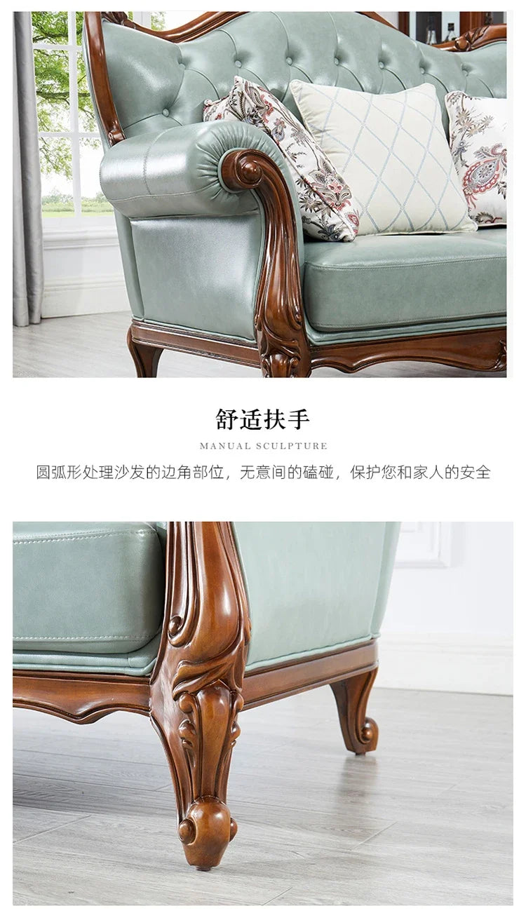 LXAmerican leather sofa all solid wood combination living room European double triple sofaSSS