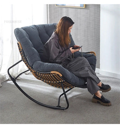 Nordic Lazy Living Room Chairs Home Balcony Rocking Chairs Reclining Sofas Rattan Sofa Leisure Rocking Chair Home Furniture