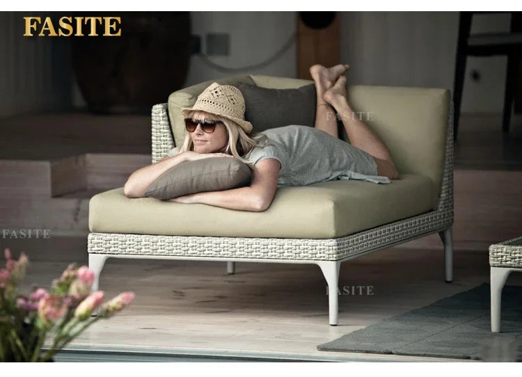 Rattan Sofa Nordic Villa Area Courtyard Outdoor Sofa Furniture Model Room Outdoor Soft Decoration Bed Recliner Waterproof