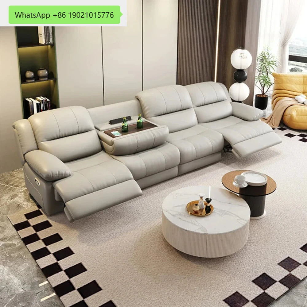 Modern Electric Reclining Sofa with Power Outlet, USB, and Hidden Cup Holders – Genuine Leather Recliner Couch for Living Room