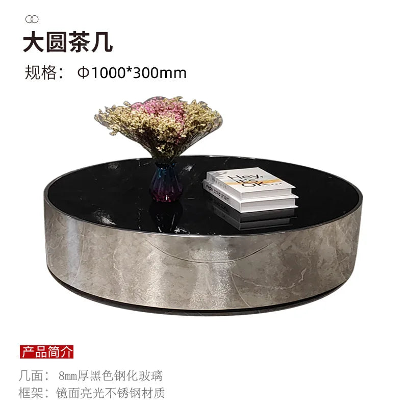 Italian mirror coffee table stainless steel small apartment tempered glass round combination design sense living room home
