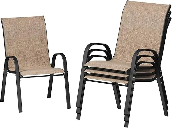 Patio Chairs Set of 4, Stackable Outdoor Dining Chairs with High Back, Breathable Textilene Fabric Outdoor Chair All Weather