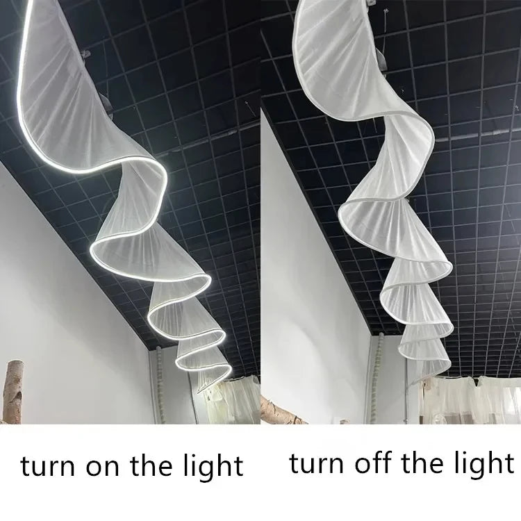 Glowing Curtain for Wedding Ceiling Decor, White Wave Tulle Fabric with Lights, Romantic Party Christmas Event Decoration