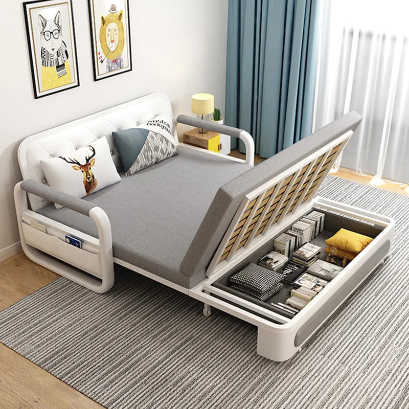 Modern Folding Sofa Bed with Fabric Upholstery Apartment Furniture Metal Frame Extendable for Living Room Dining Hotel Use
