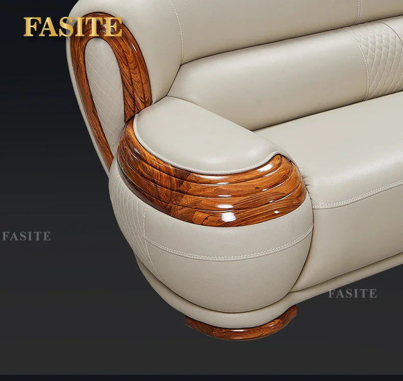 Modern ebony leather sofa first layer cowhide home simple new Chinese living room solid wood
