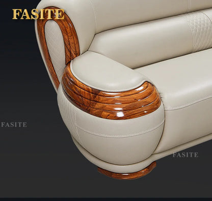 Modern ebony leather sofa first layer cowhide home simple new Chinese living room solid wood