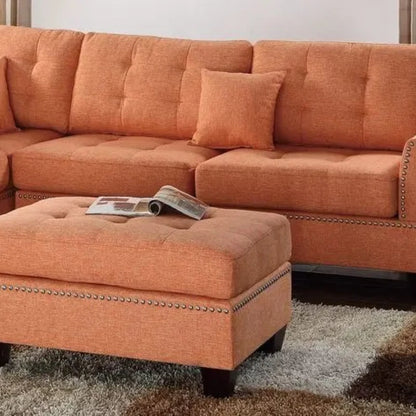 3pcs Modern Citrus Sectional Couch Sofa Leather Reversible Ottoman Chaise Linen Tufted Polyfiber Adhd Armchairs Bean Bag Bed
