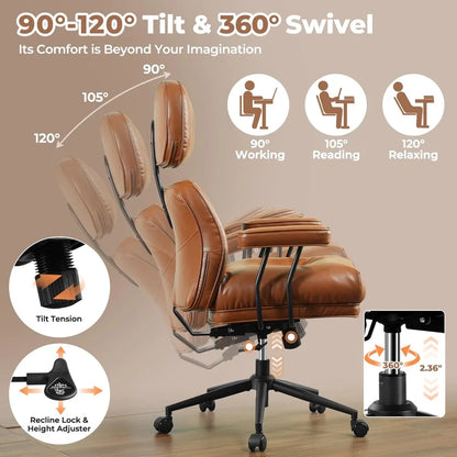 ovios Ergonomic Home Office Chair, Mid-Century Modern Faux Leather Chairs with Thickened Cushions, Comfy High Back Swivel Rollin