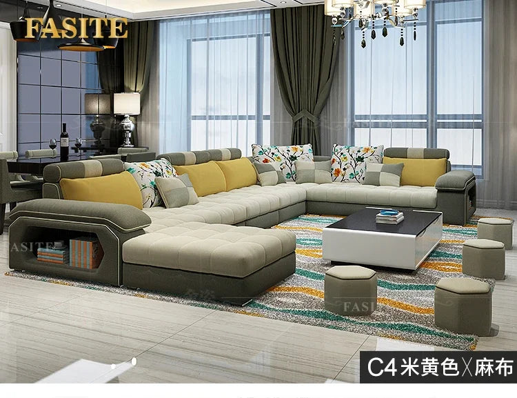 Fabric Big Sofa Set Living Room Furniture Cloth Sofa Modernos Para Sala Sectional Sofa U Shape Corner Couch Grandes Salon