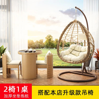 Balcony Small Table and Chair Tea Table and Chair Kit Outdoor Garden Combination Leisure Storage Rattan Knitting Small Table and