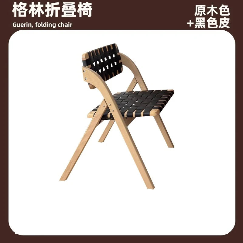 Solid Wood Dining Chairs Home Living Rooms Saddle Leather Folding Chairs Dining Chairs