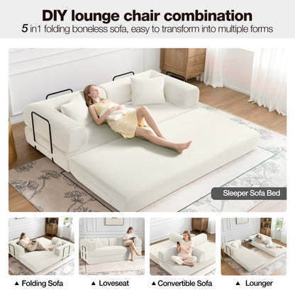 79" Convertible Sofa Bed with Fixed-Shape Frame, Modular Corduroy Sleeper Sofa, Folding Mattress Couch for Small Spaces