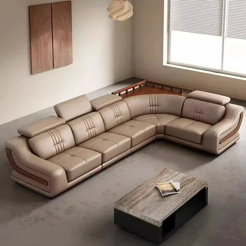 MANBAS Premium Italian Genuine Leather Sofa Sets Big Sectional Couch Living Room Sofas With Adjustable Headrests Home Furniture