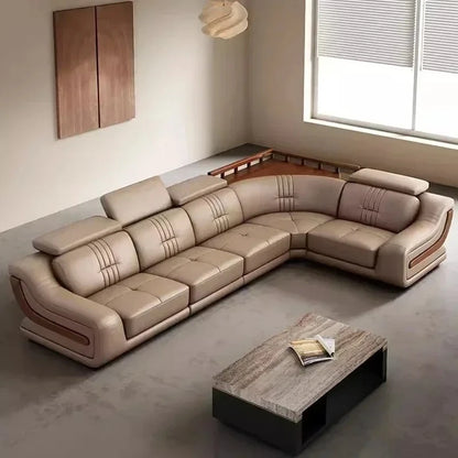 MANBAS Premium Italian Genuine Leather Sofa Sets Big Sectional Couch Living Room Sofas With Adjustable Headrests Home Furniture