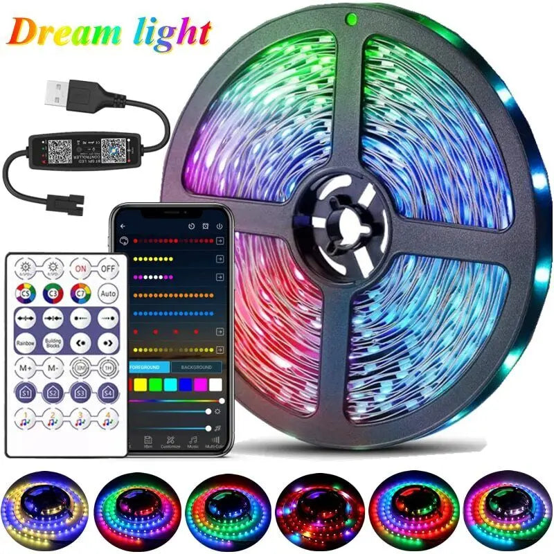 USB 5V Magic Color USB Light Strip RGB Bluetooth-Compatible 5/10/15/20/25/30M WS2812B Desktop Atmosphere Led Light Strip Lamp