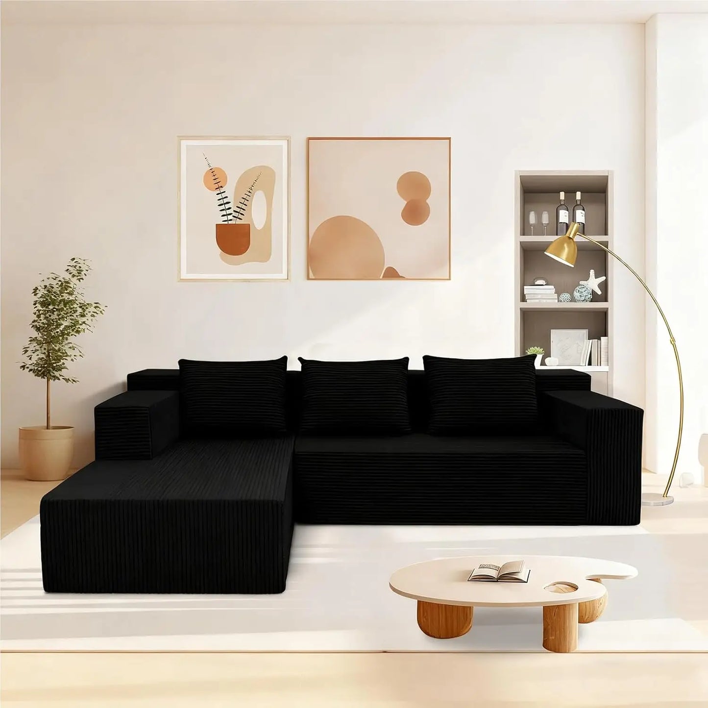 118" Compressed Sofa for Living Room L Shaped Boneless Couch, Modular Sectional Sofa, Sofa Bed Memory Foam Couches with Chaise