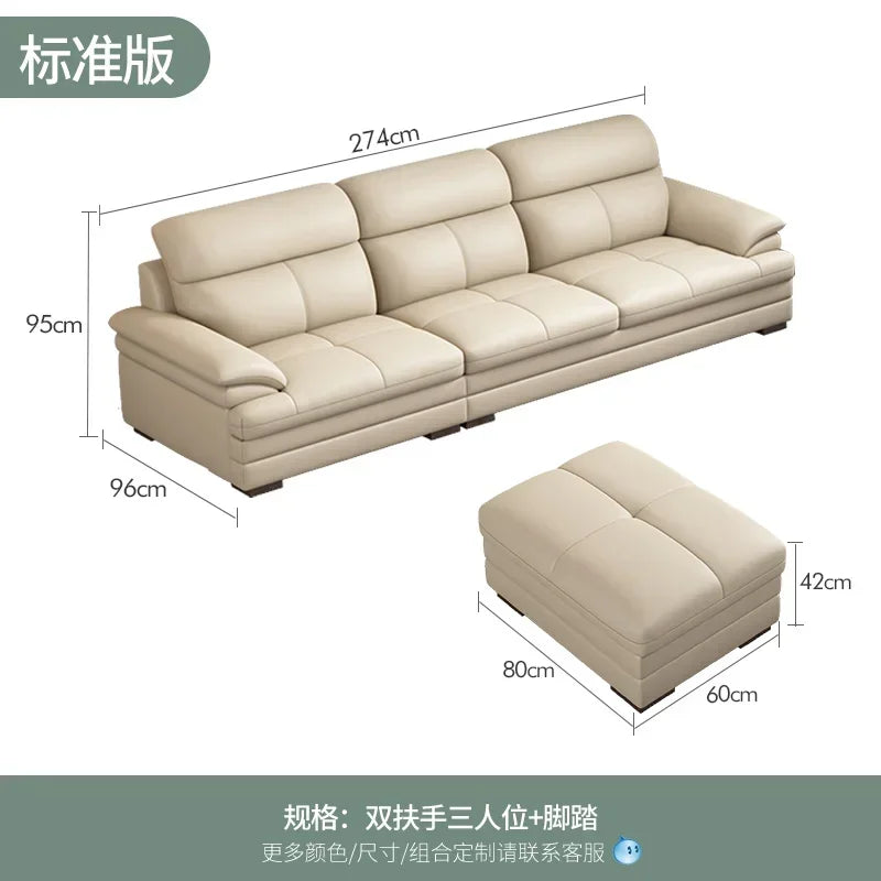 G80 Leather sofa modern simple living room first layer cowhide combination latex straight row corner