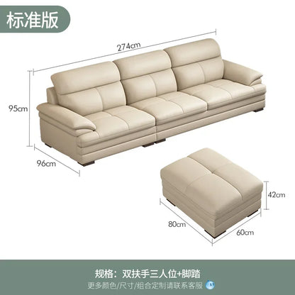 G80 Leather sofa modern simple living room first layer cowhide combination latex straight row corner