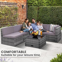 8-Piece Wicker Patio Sectional Set with Glass Top Table and Hidden Storage, Grey Rattan with Light Grey Cushions