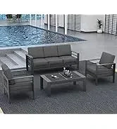 PatioLix 8 Piece Patio Furniture with 44"Propane Gas Fire Pit Table. Outdoor Sectional Conversation Set Wicker Rattan Sofa