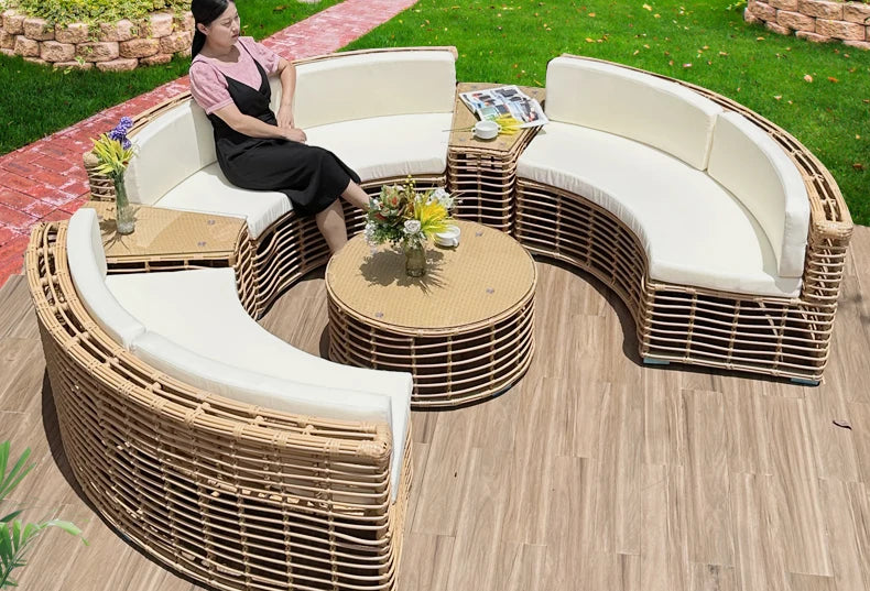 Outdoor rattan sofa courtyard open-air combination seat pe imitation rattan outdoor garden leisure balcony full circle curved ch