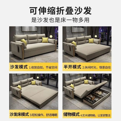 Multifunctional foldable sofa bed dual-purpose retractable small apartment storage single push-pull bed technology fabric