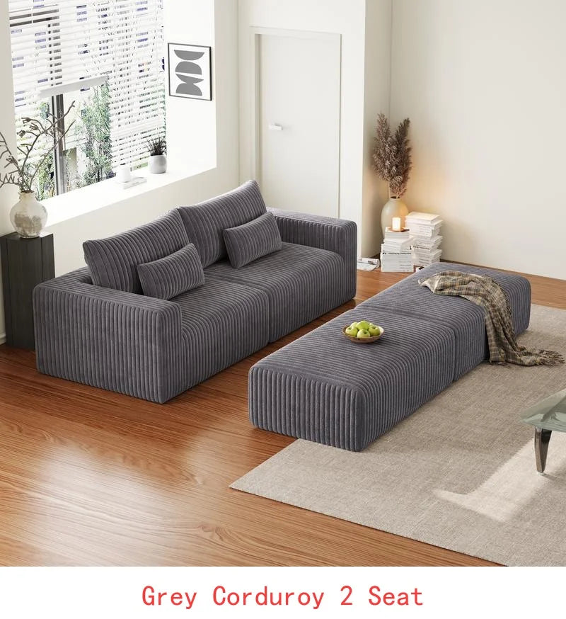 Vacuum Compressed Comfy Corduroy Fluffy Sofa Set Furniture Living Room Modular Couch Modern L Shape Sectional Sofa