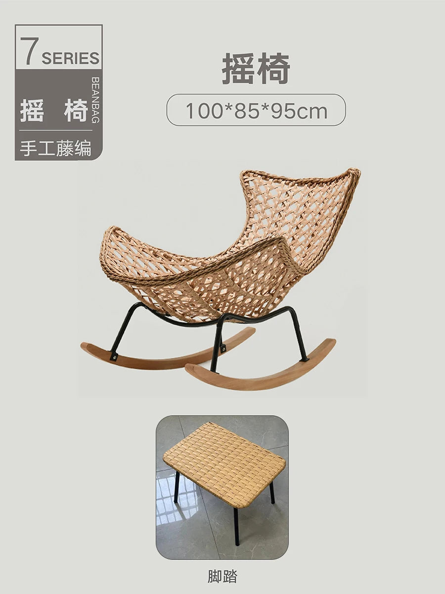 Woven Rattan Rocking Chair for Balcony Lazy Sofa with Comfortable Cushion Leisure Swivel Chairs for Living Room Lobster Chairs