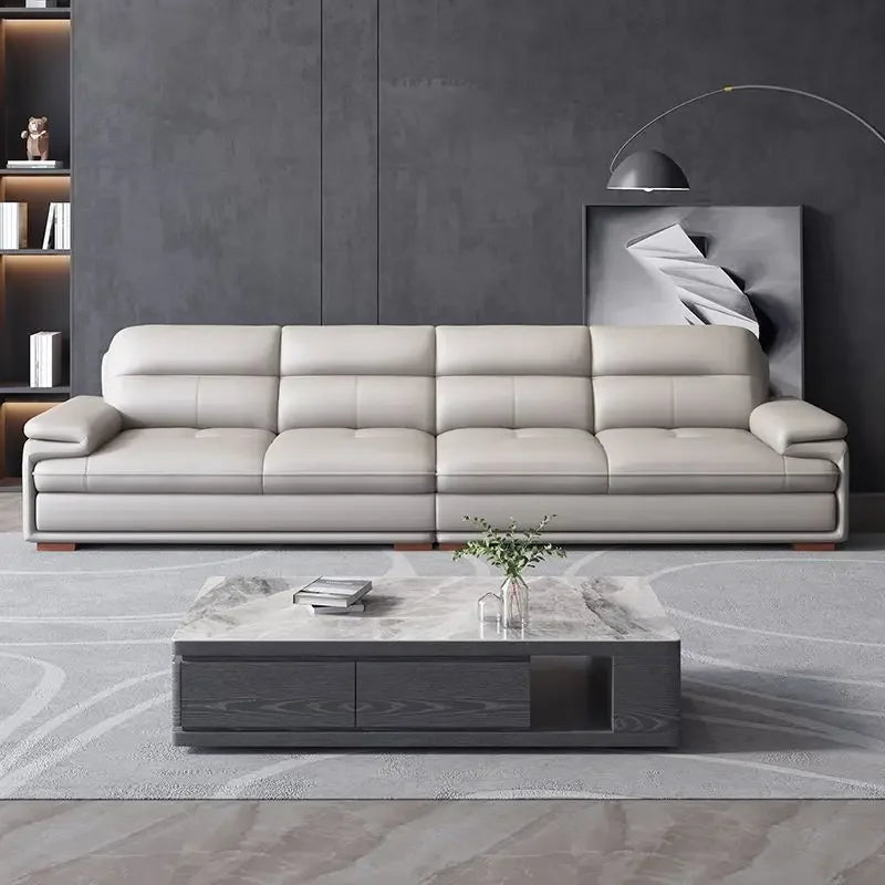 Premium Modern simple leather sofa size apartment living room three or four people concubine cowhide