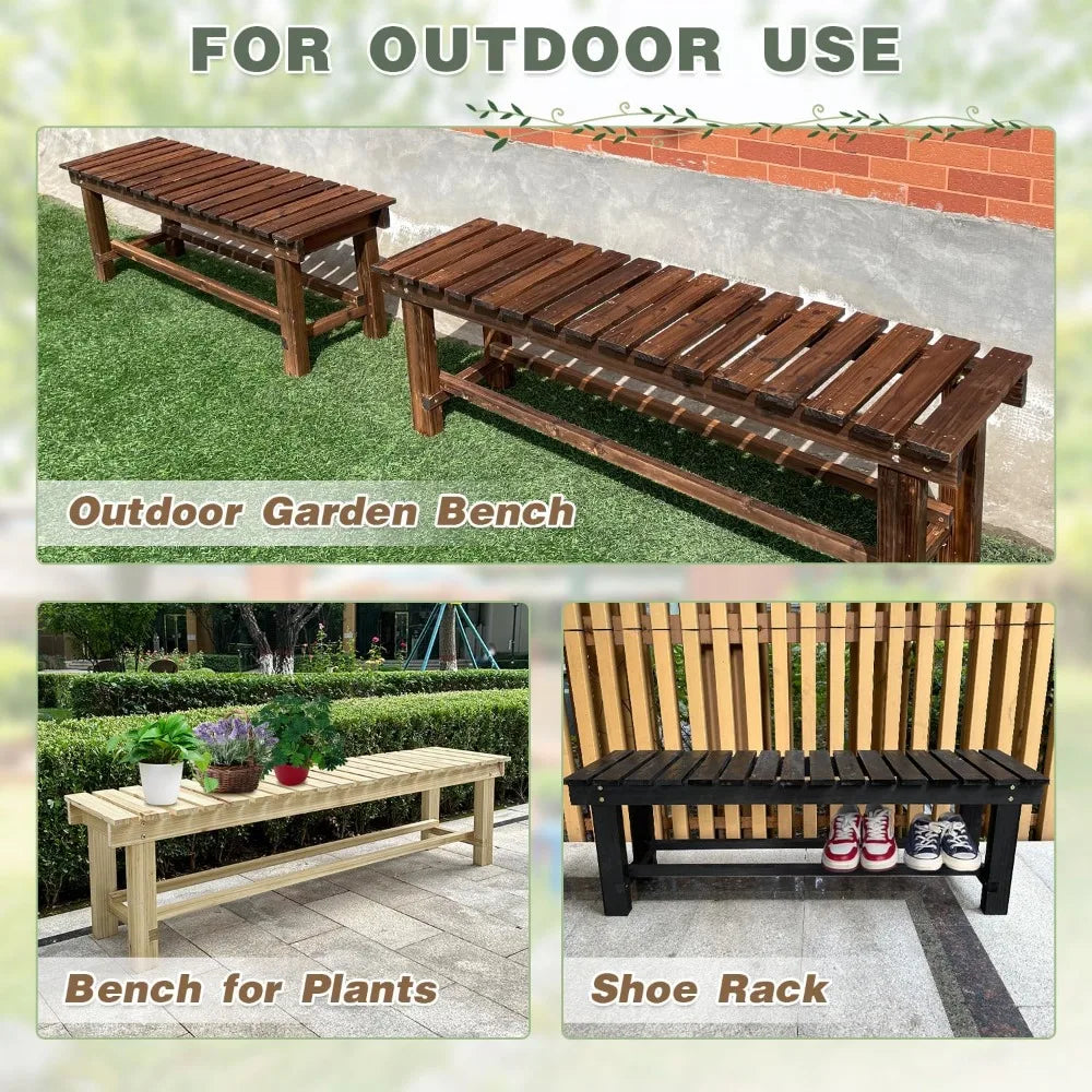 Banc de jardin extérieur, banc de patio en bois pour 2 personnes, banc extérieur sans dossier résistant aux intempéries, bancs de jardin anticorrosion et antirouille