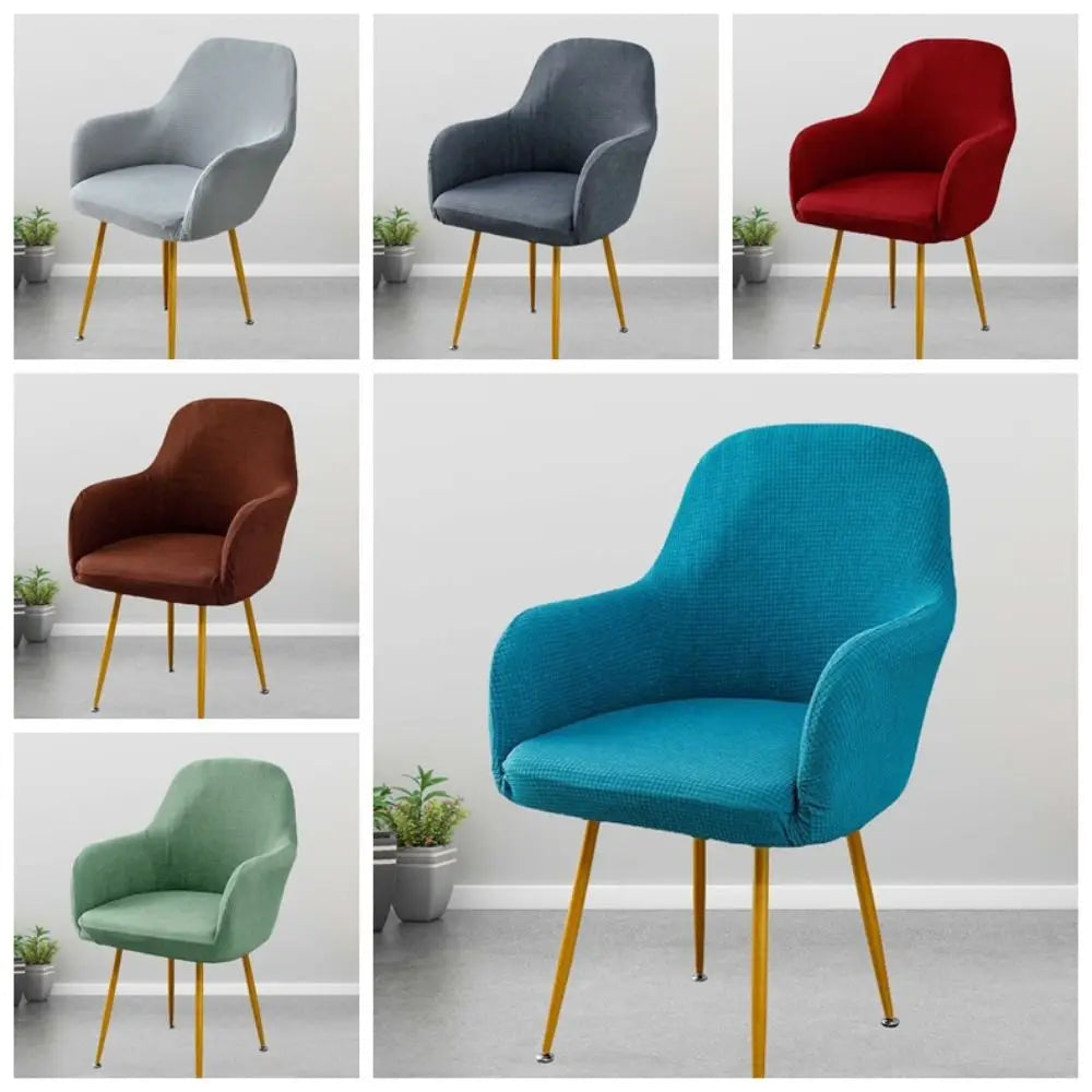 Simple Elastic Curved Chair Cover Plaid All-wrap Solid Color Seat Protection Dust Proof Flannel Wear for Chairs Family Dinner