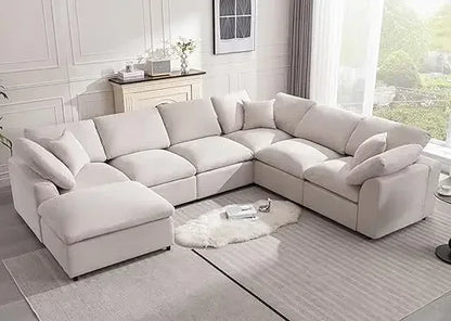 Modular Sectional Sofa, Modern Oversized Cloud Couch with Movable OttomanComfy Couches, 7 Seater L-Shaped Sofas