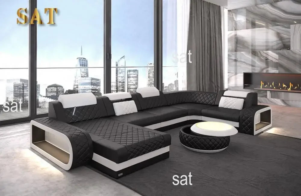 New Arrival New Arrival Italian Style Modern Design Leather Furniture U Shape Sectional Sofa With LED Light For Living Room Sofa