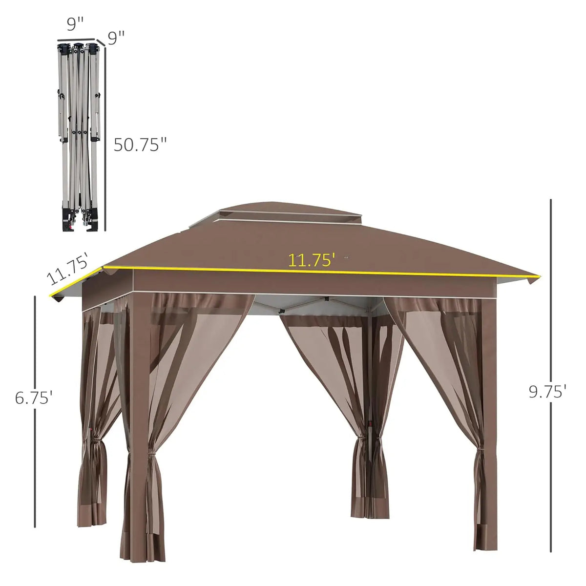 12x12 Pop Up Canopy Tent with Netting Carry Bag Instant Sun Shelter 137sqft Shade Height Adjustable Outdoor Garden Patio Custom