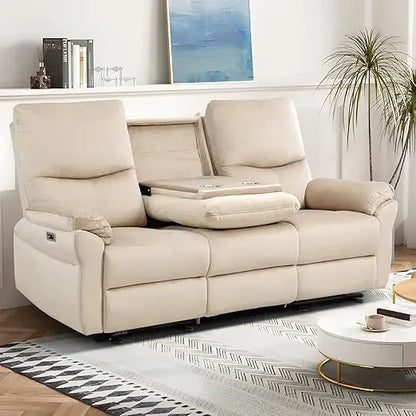 Power Reclining Sofa 3-Seater with Table, Cup Holder & Storage