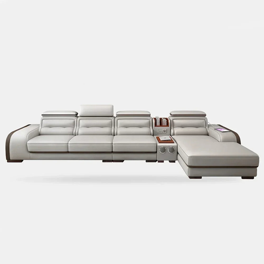 Genuine Leather Sofa With Bluetooth Speaker,USB And Adjustable Headrests - Nordic Italian Couch For Living Room Economically