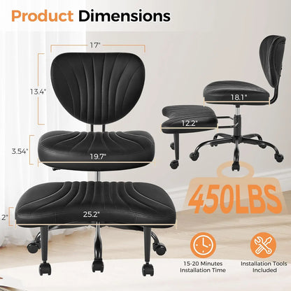 Cross Legged Office Chair, Ergonomic Criss Cross Chair with Wheels, 360° Swivel Height-Adjustable Meditation Chair for Yoga & AD