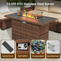 7 PCS Outdoor Sectional Conversation Set with 44" Propane Gas Firepit Table and Widen Wicker Armrests for Patio Furniture