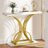 Gold Console Table,40 inch Entryway Tables Narrow Sofa Table for Living Room, Hallway, Faux Marble White